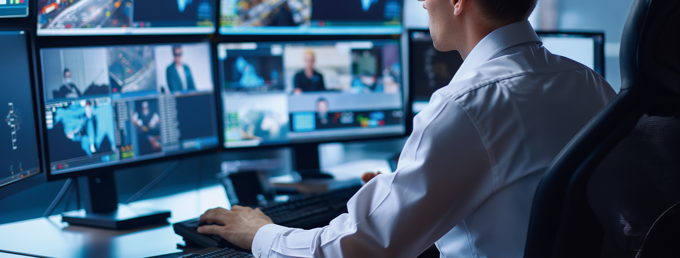 Application example of a person monitoring screens of cameras for security checks